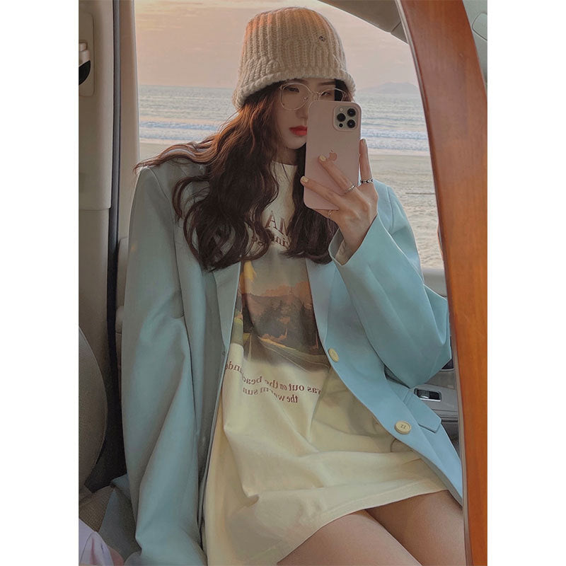 Retro Short Sleeve T-shirt Women's Casual Loose Mid-length Top