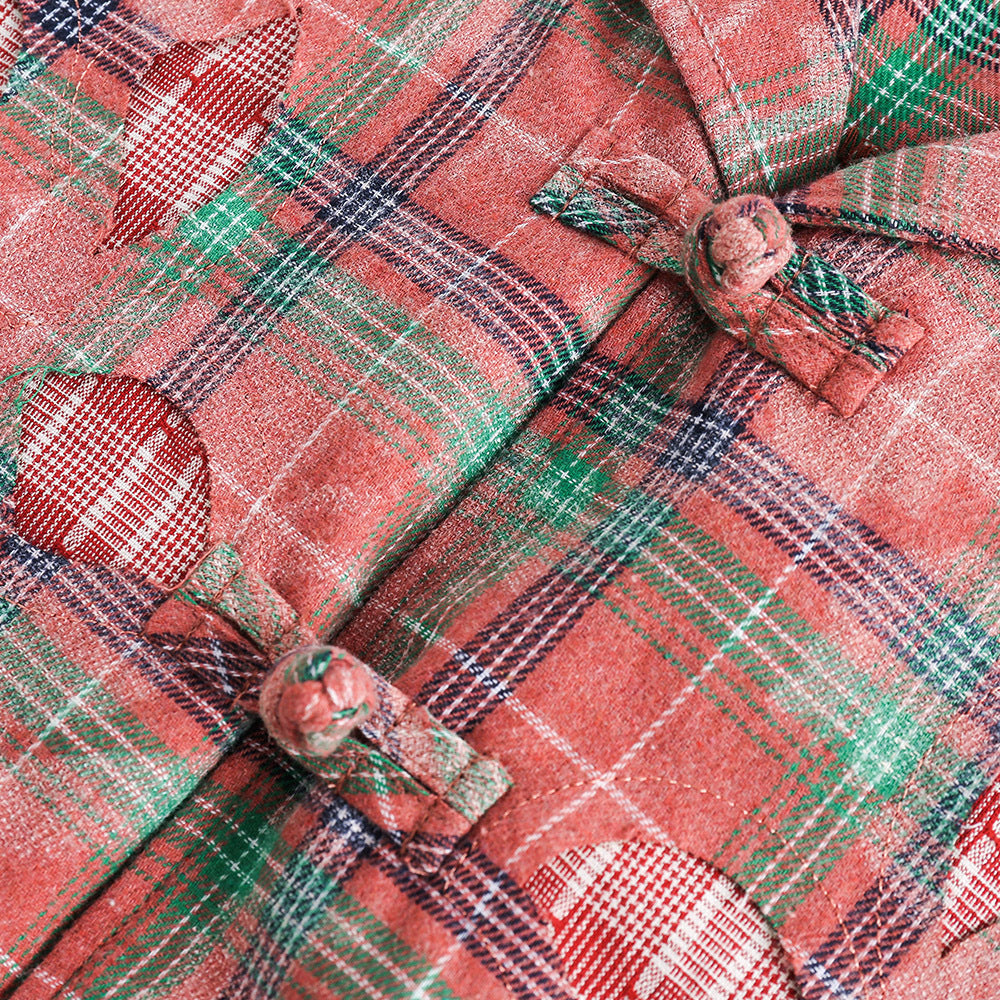 European And American Style Cuban Collar Long Sleeve Plaid Shirt For Men