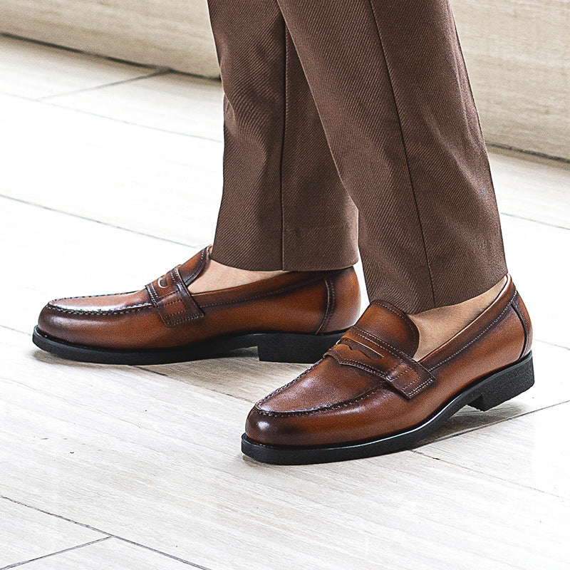 British Gentleman First Layer Cowhide Round Toe Casual Shoes