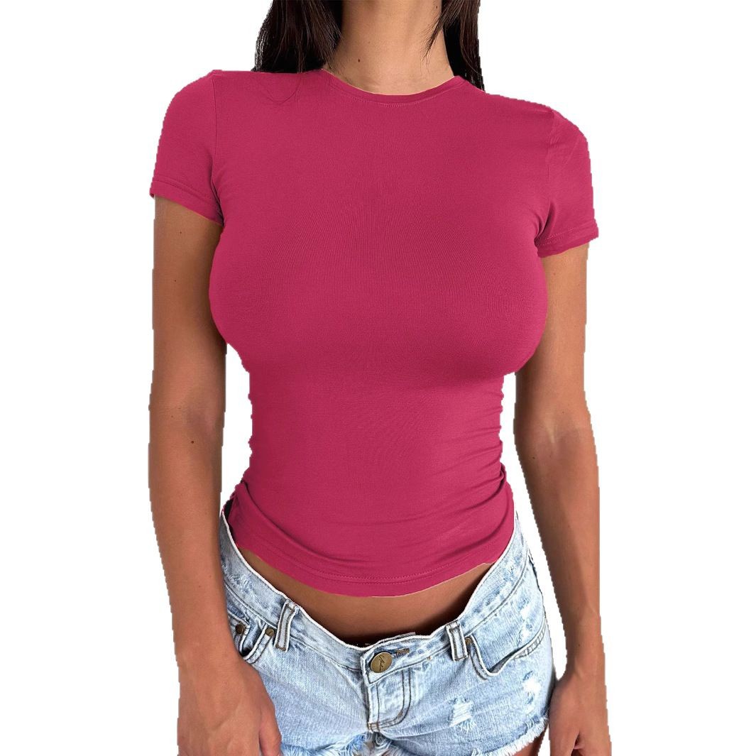 European And American Sexy Hot Girl Slim-fit Slimming Solid Color Short Sleeve