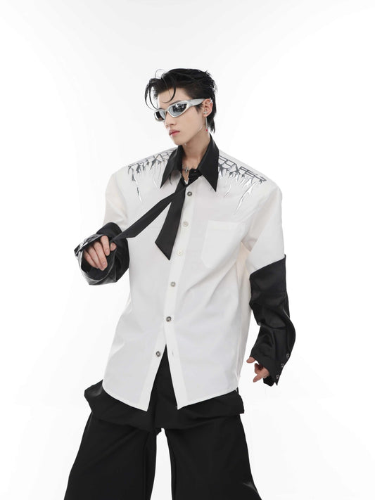 Padded Shoulder Shirt Stitching Design Cardigan Jacket