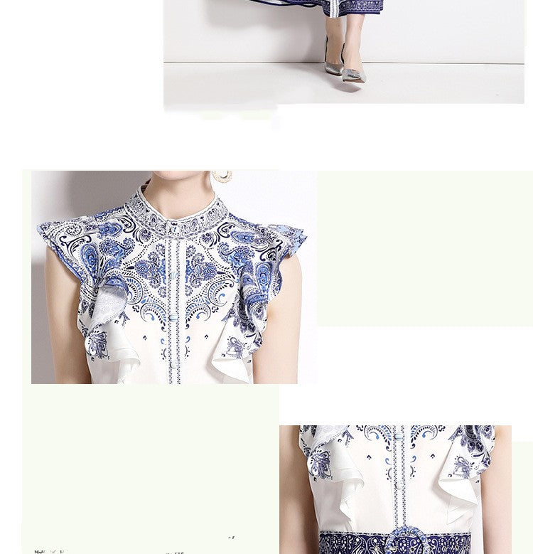 Women's Holiday Style Printed Long Skirt Waist