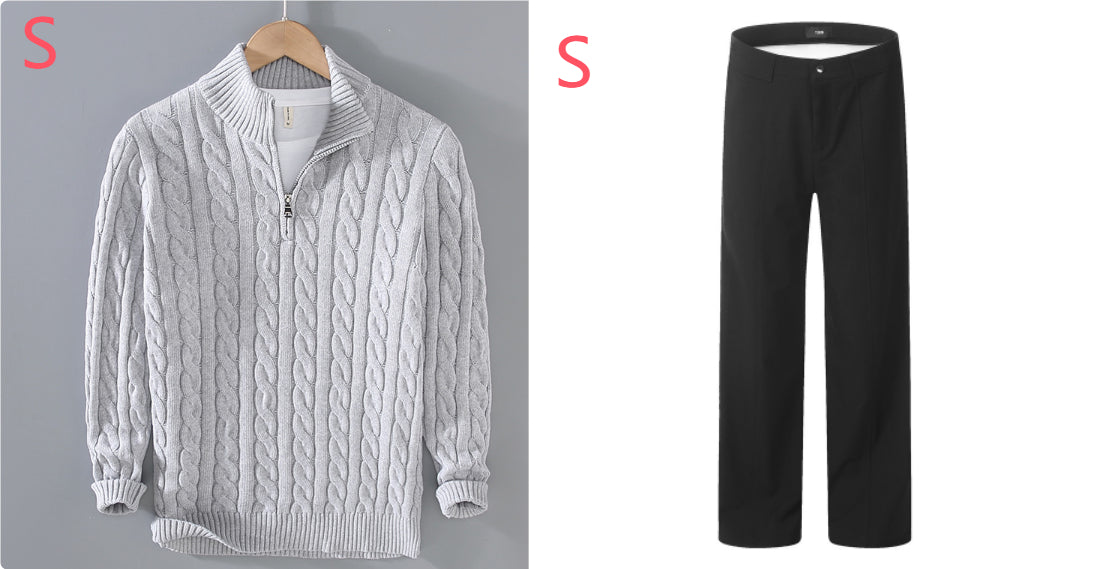 Half-high Neck Thickened Thick Needle Men's Sweater Zip Loose Pullover Knitwear