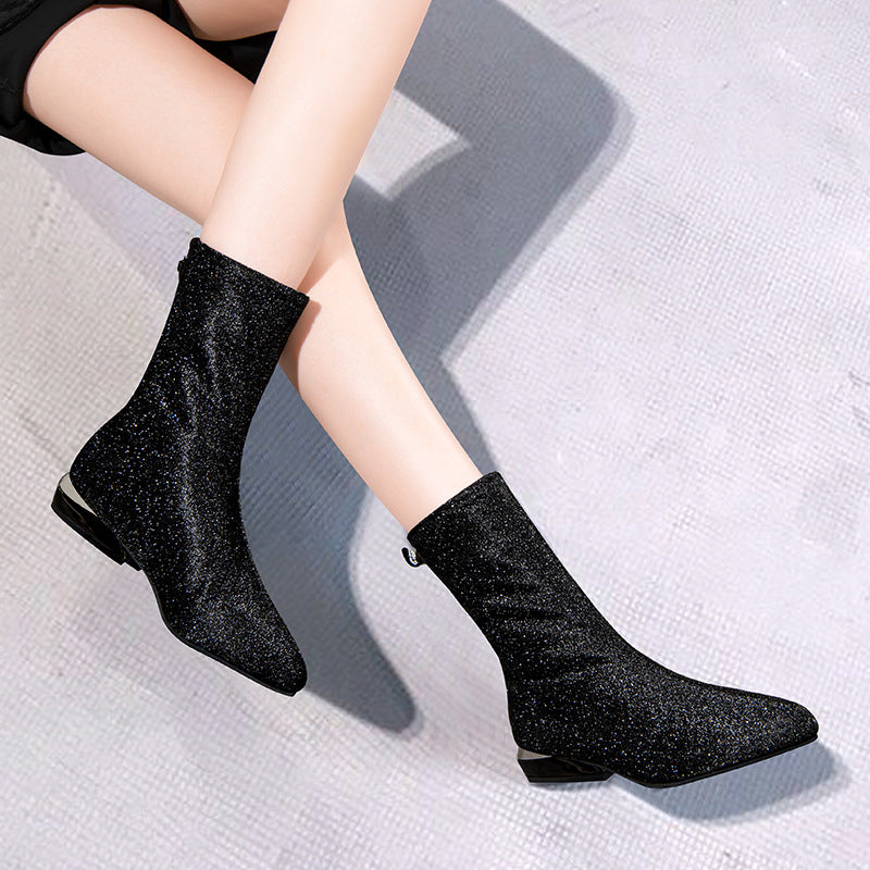 Round Toe Thick Heel Slim Fashion Women's Boots