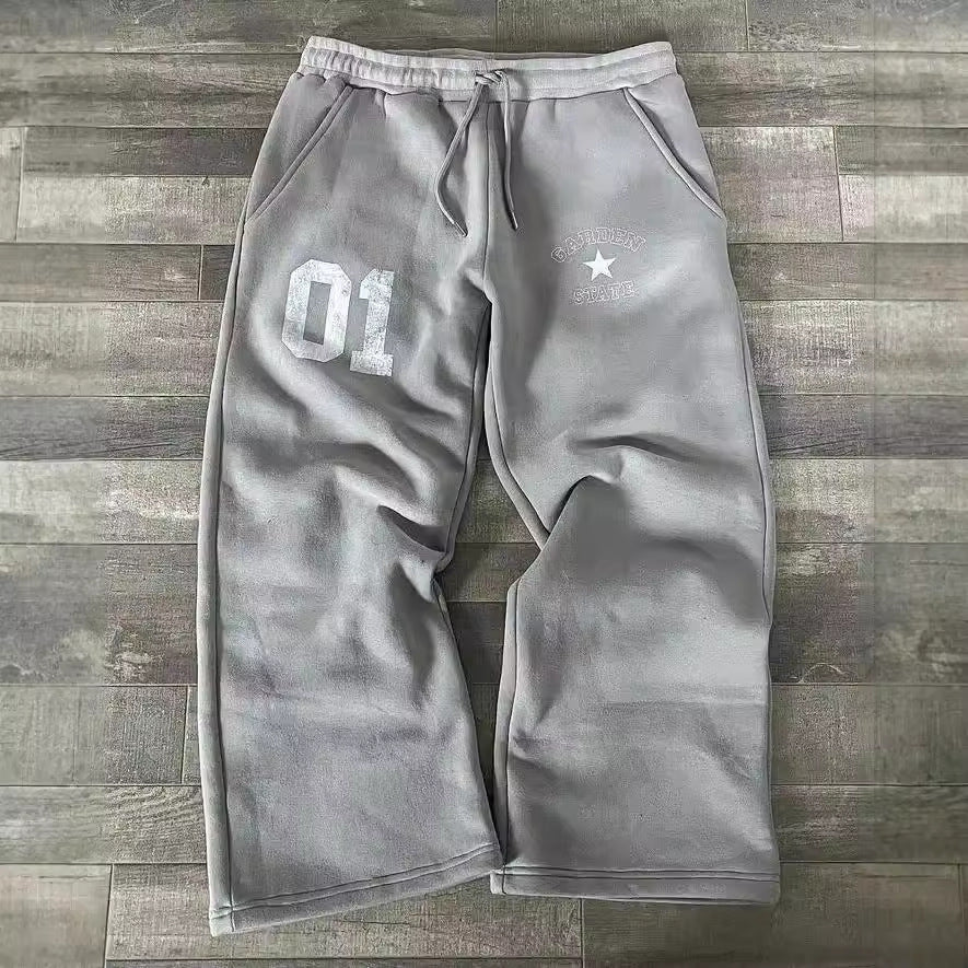 Letter Printed Printed Trousers Elastic Waist Loose Male And Female Trendy Brand Sweatpants