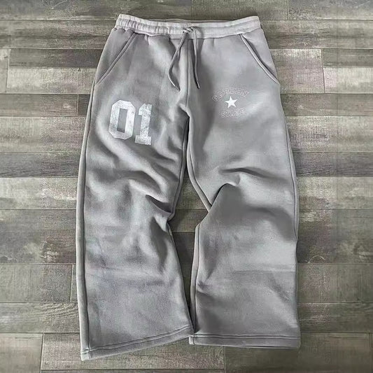 Letter Printed Printed Trousers Elastic Waist Loose Male And Female Trendy Brand Sweatpants