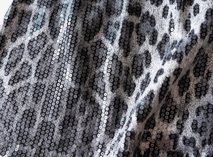 Leopard Print Skirt A- Line Skirt Heavy Industry Glitter