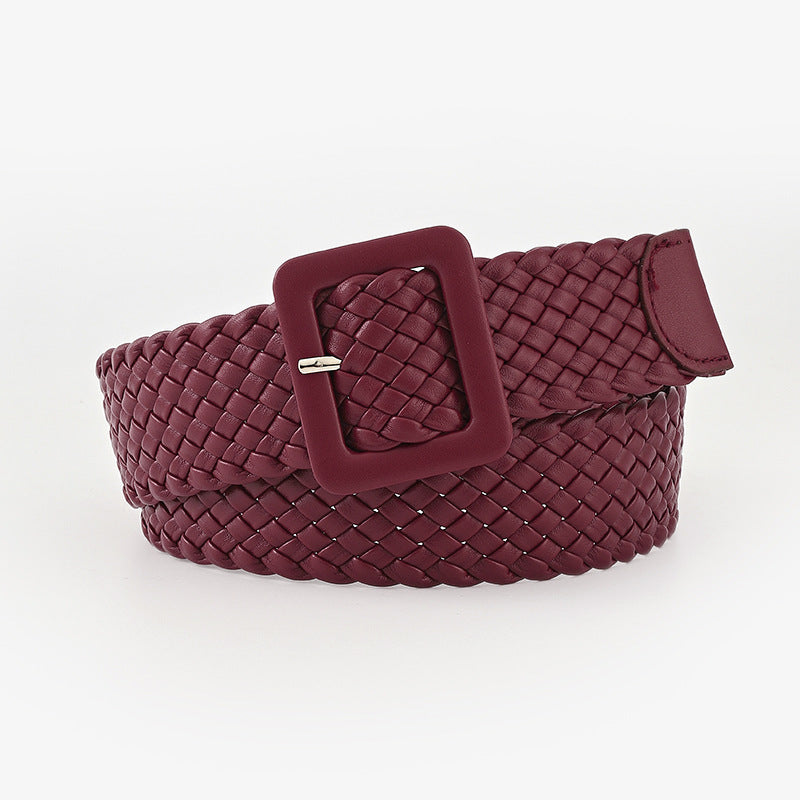 Candy Color Bag Buckle Belt Sweet Decorative Square Woven Ladies Wide Wholesale