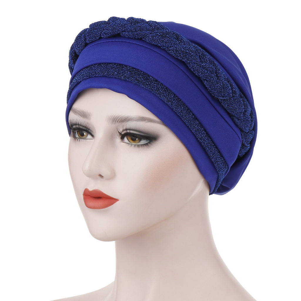 New Multi-color Crystal Hemp Three-layer Turban Hat