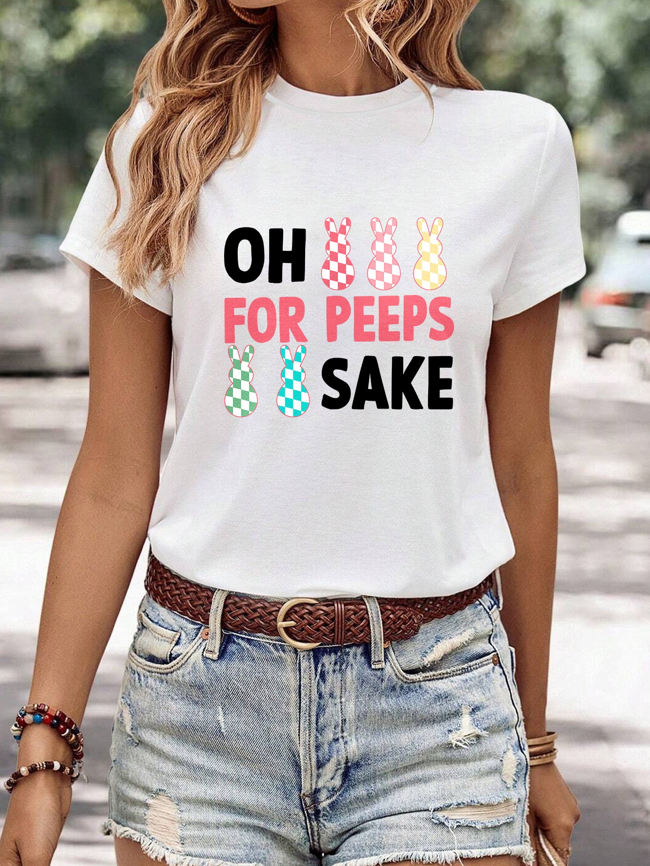 Kvinders minimalistiske afslappede T-shirt med print og rund hals