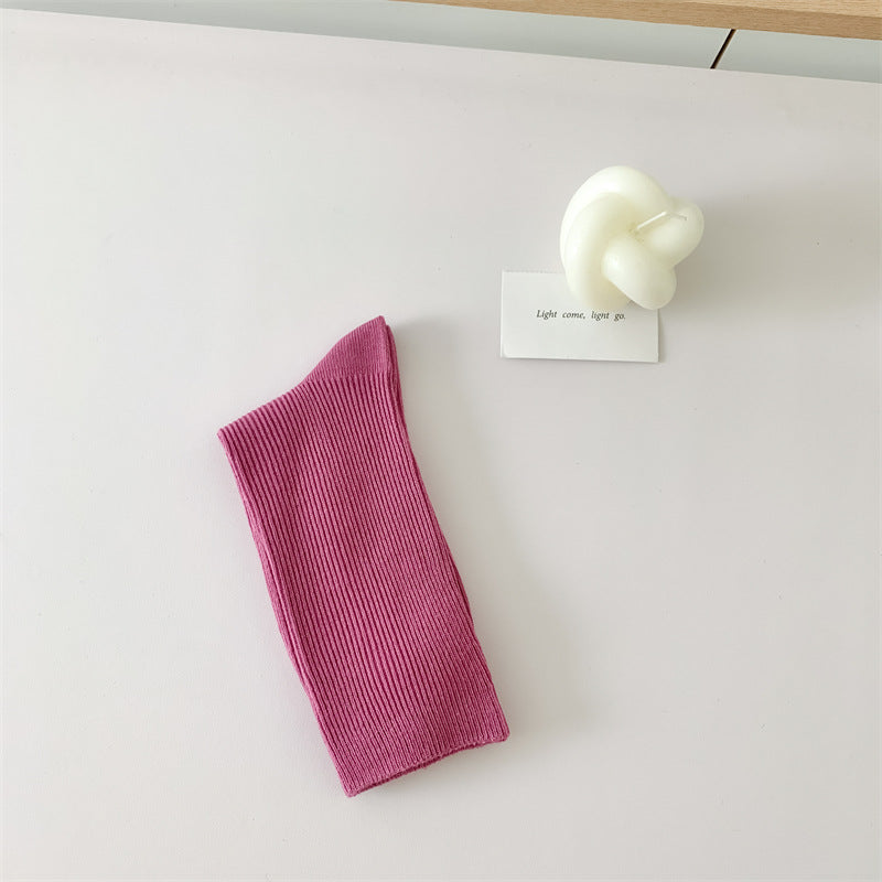 Pure And Candy Color Cotton Women's Mid-calf Length Sock