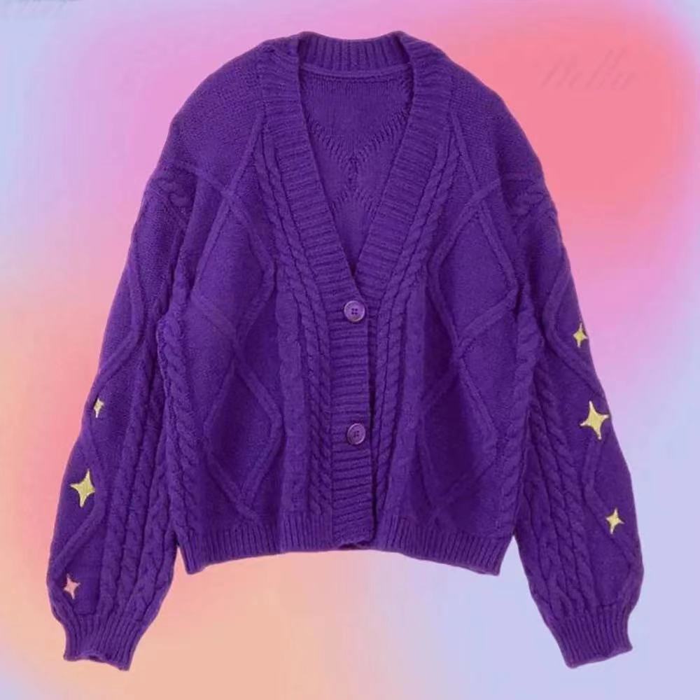 Sweater Cardigan Coat Embroidery Casual Knitting