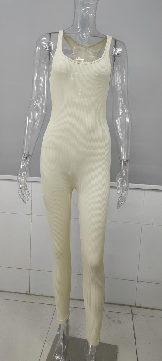 European And American Style Sleeveless Backless Waist Trimming Jumpsuit