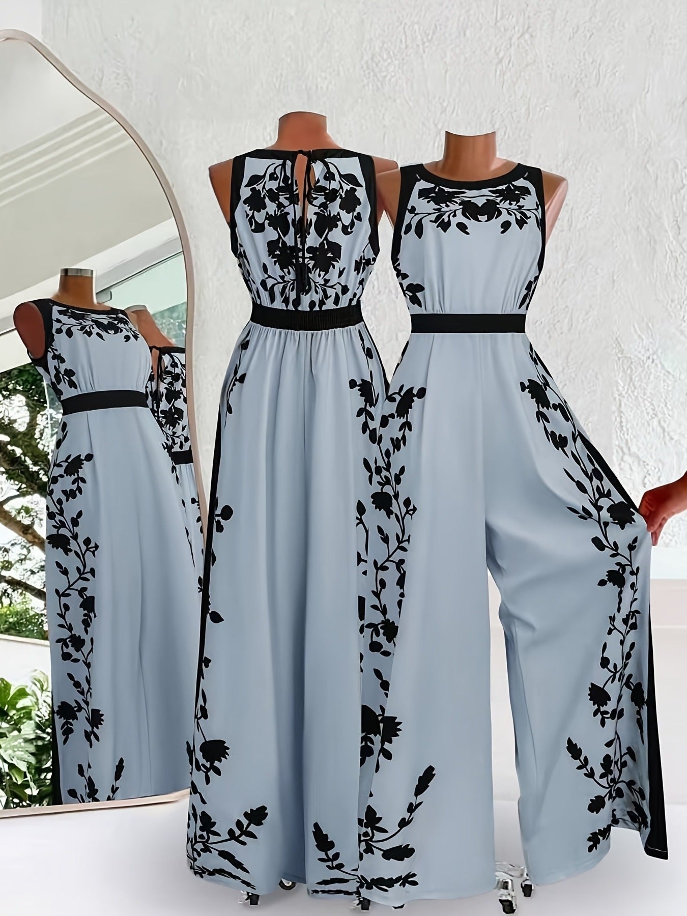 Elegant Sleeveless Womens Casual Printed Jumpsuit With Open Back