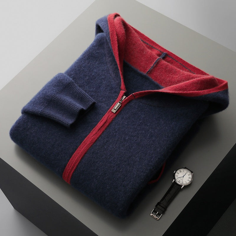 Casual Zip-up Hooded Cashmere Cardigan Sweater