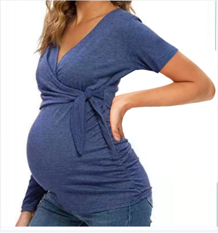 Cross V-Neck Breastfeeding T-Shirt Maternity Top