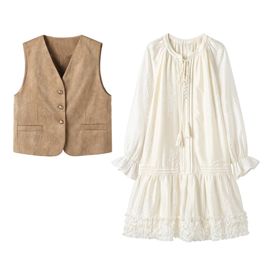 Bohemian White Embroidered Sleeve Loose Dress