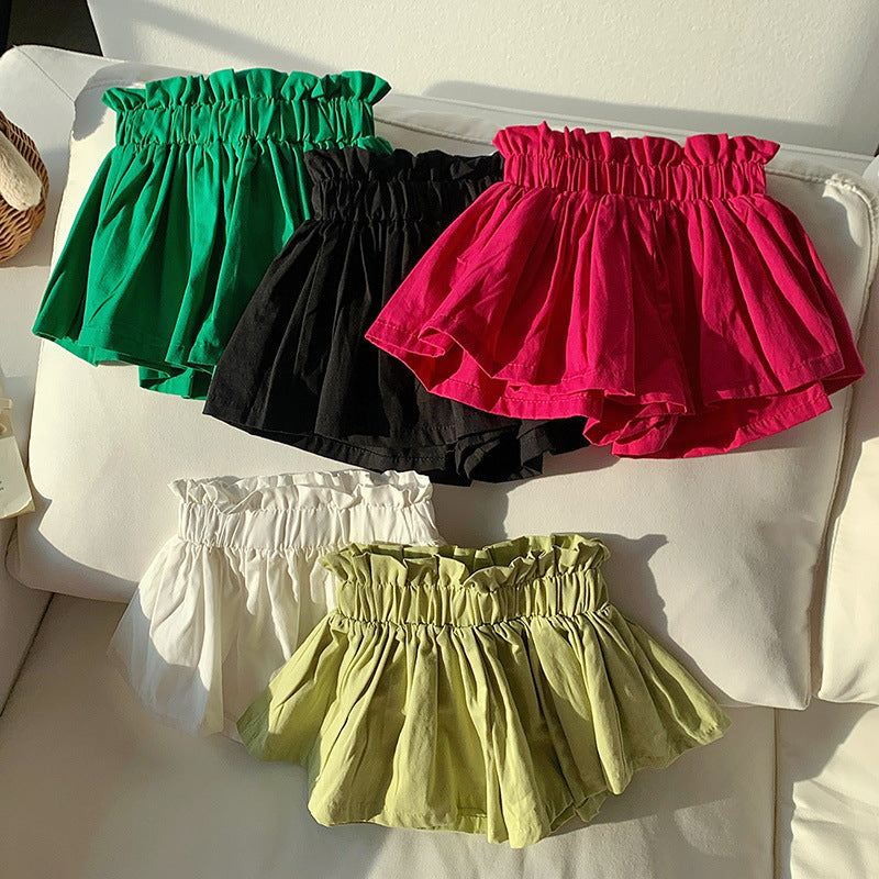 Bud Shaped Waist Cotton Women's Shorts Multi-color Woven