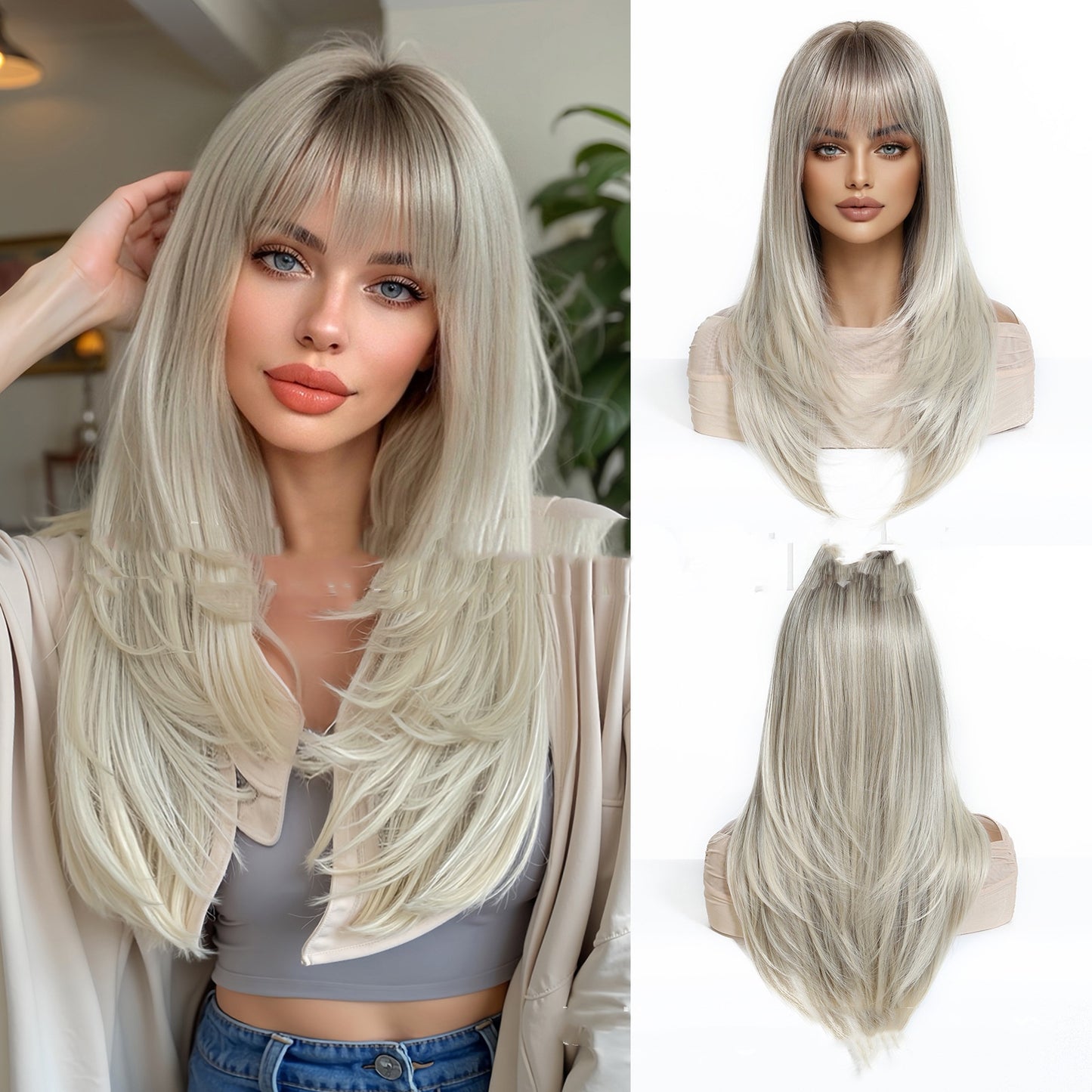 Light Gold Orange Straight Bangs Hair