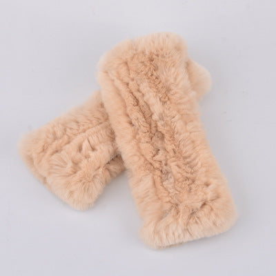 Rabbit Fur Half Finger Gloves Padded