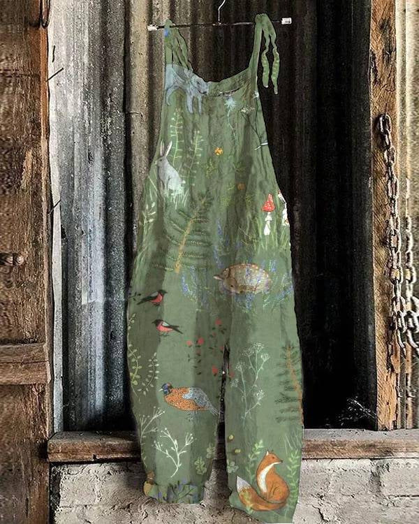 Kvinders efterårs- og vinterprintede retro-jumpsuit med vide ben