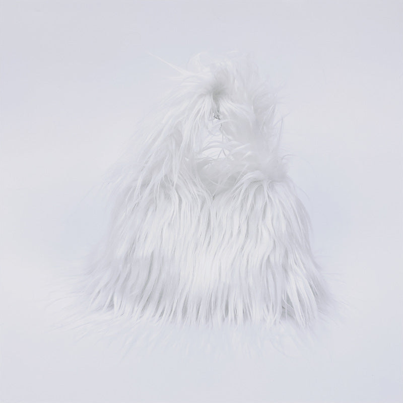 Cross-border NImitated Tibet Sheep Fur Square Bag Plush Personality Style Hand Holding Clutch