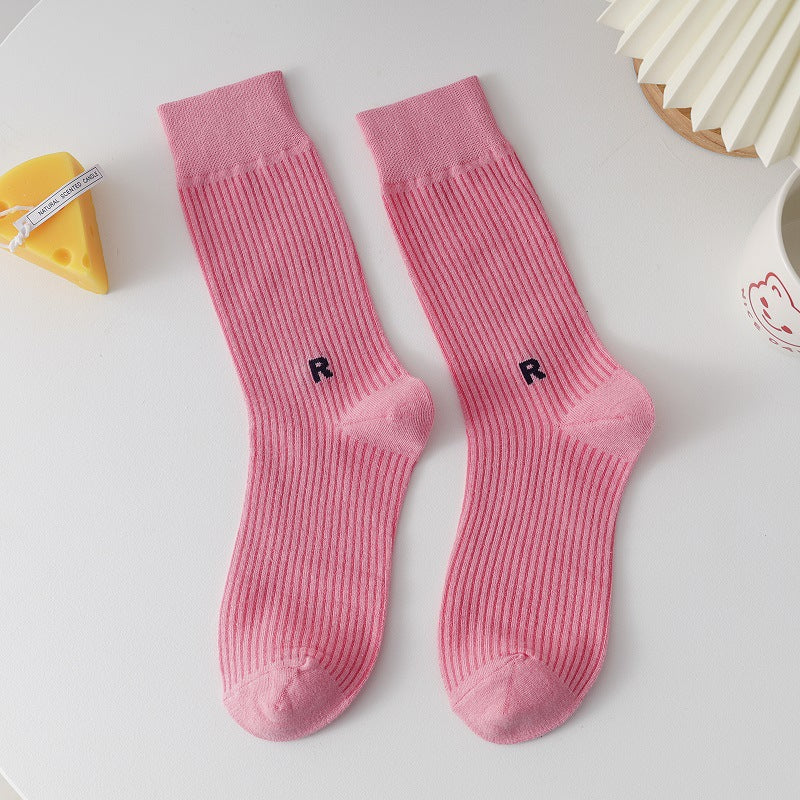Socks Women's Long Cotton Socks Candy Color Japanese R Letters