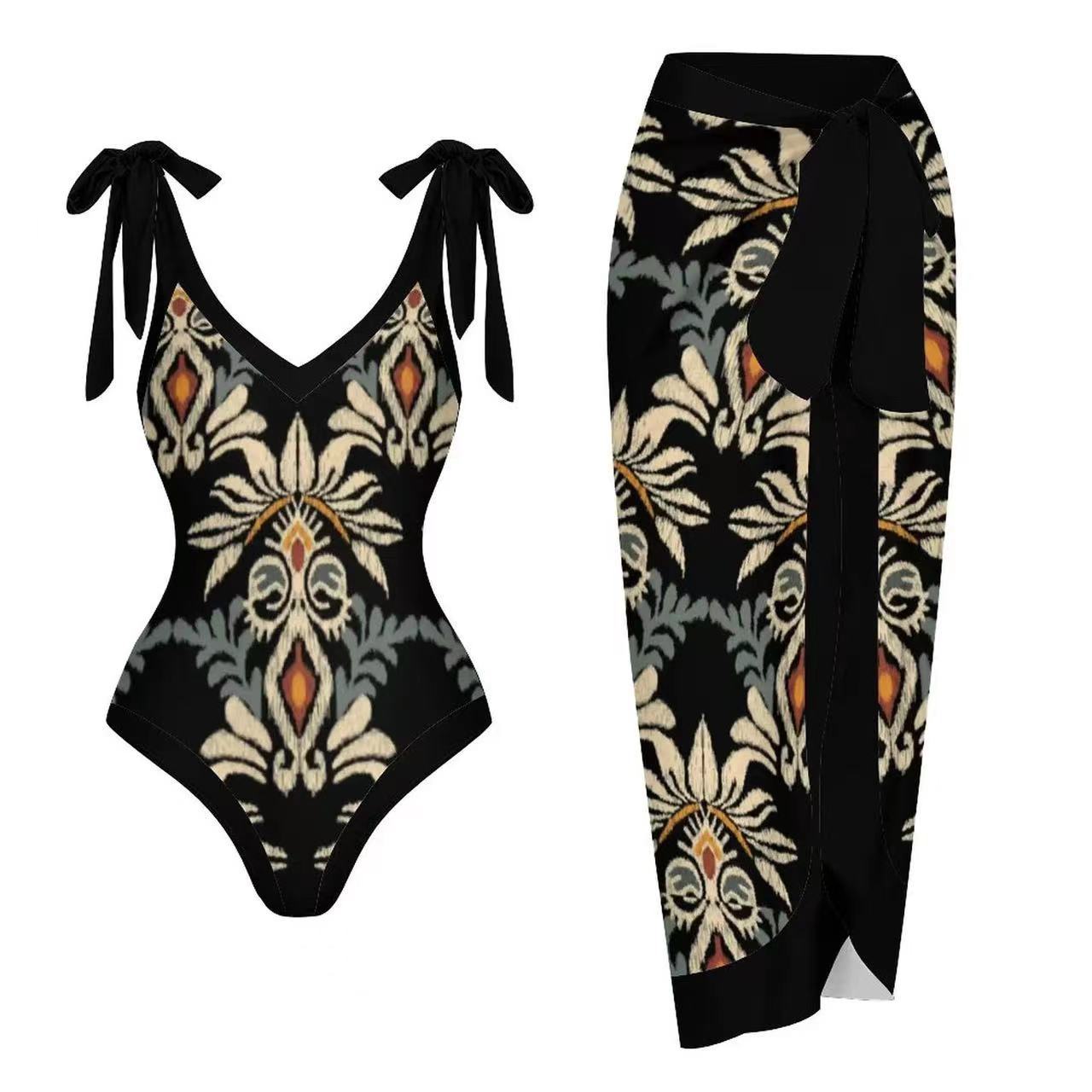 Multi-colored Printed Top And Skirt Set