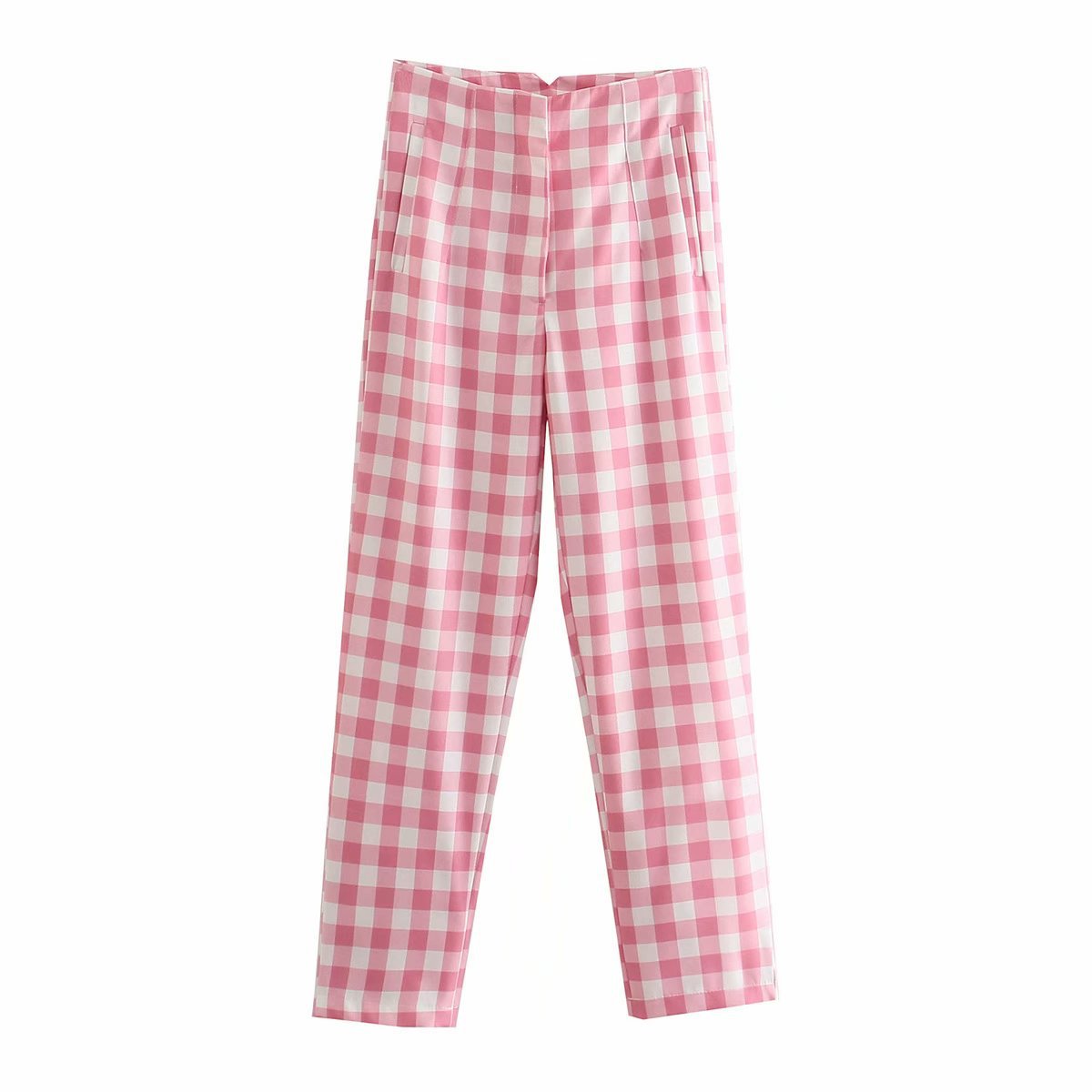 Blogger's Hot Summer New Style Plaid High-waisted Feet Pants Girly Casual Pants Women