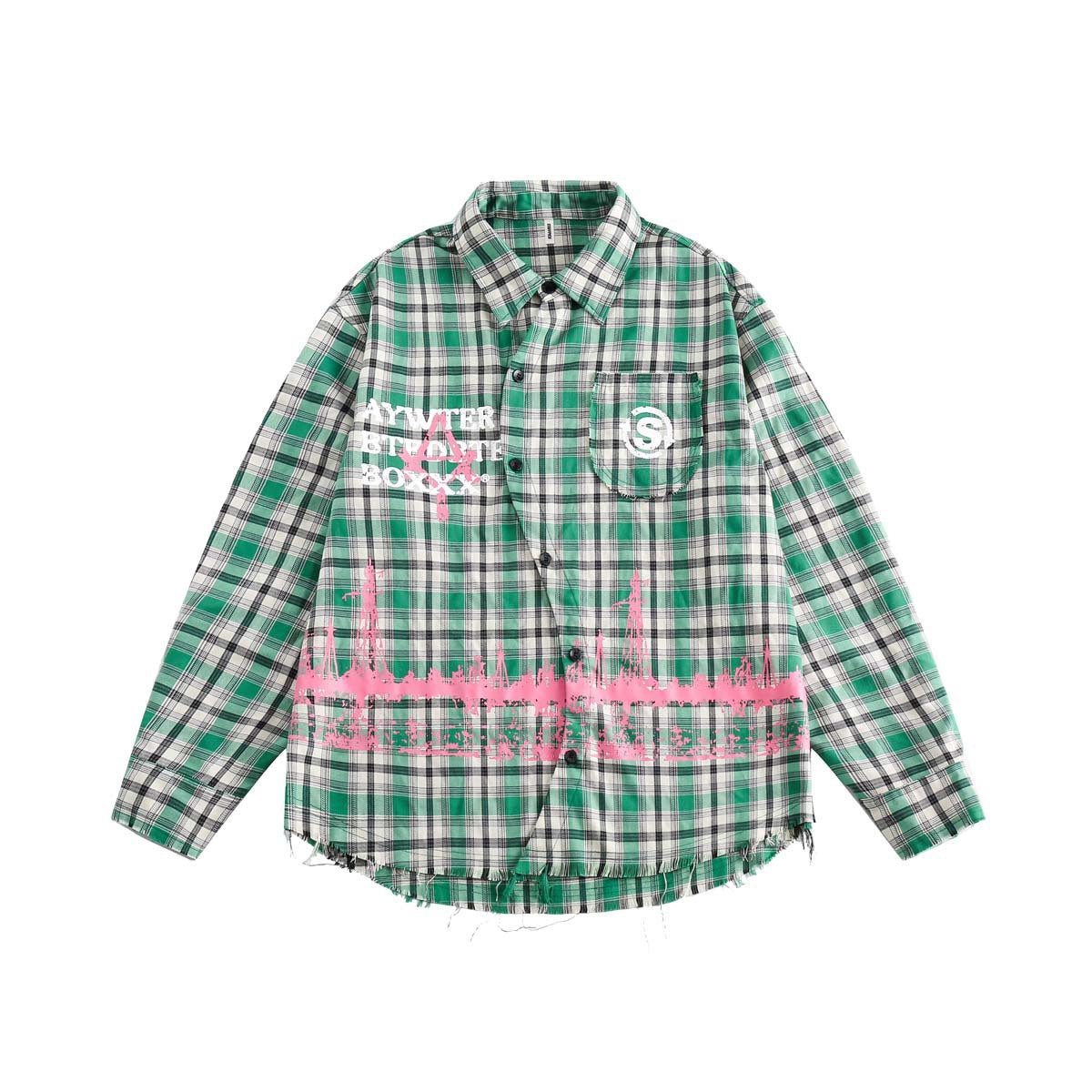 Japanese Trendy Plaid Stitching Shirt