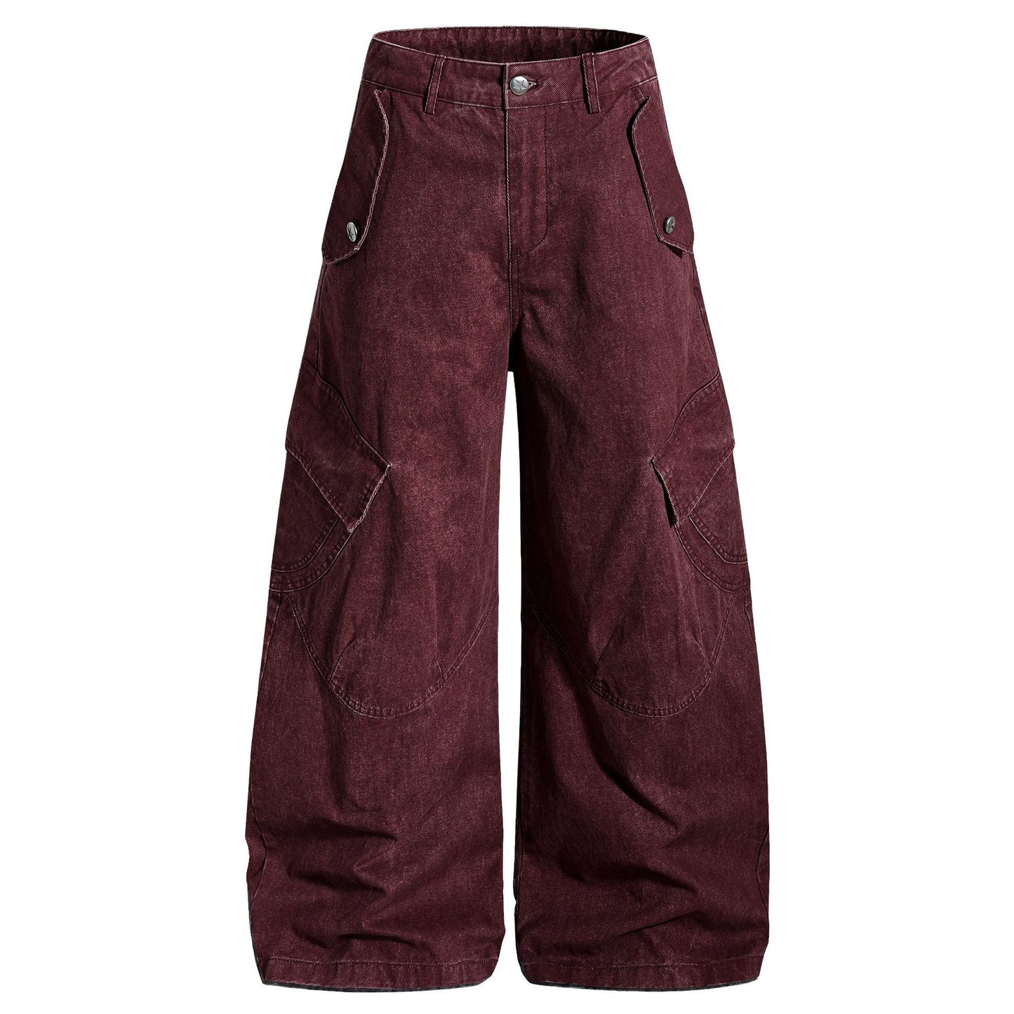 Distressed Washed Scimitar Workwear Pants Trendy Brand Retro Wide-Leg Trousers