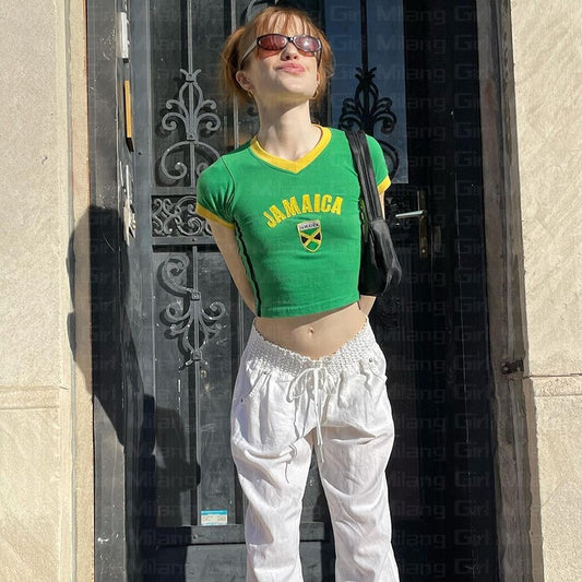 Short Summer American-style Navel-exposed T-shirt Y2g Round Neck Pullover