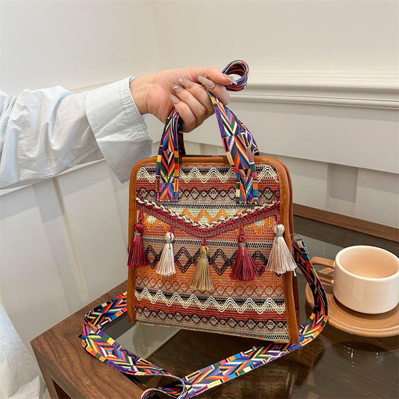 Tasker Dame Crossbody Etnisk Scenisk Område Vævet Spand