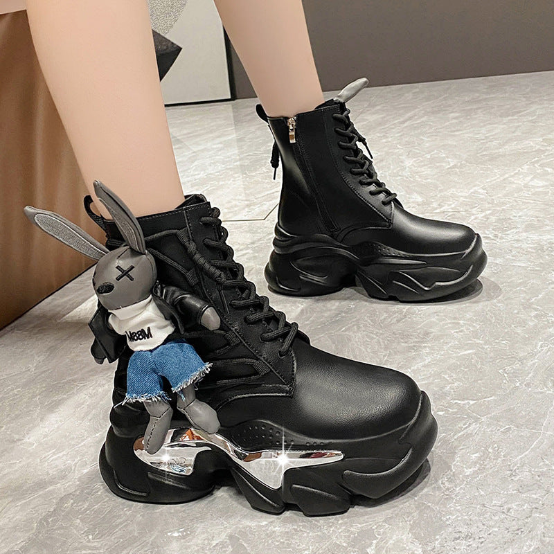 Women's High Top Shoes Thick Soled Sponge Cake Daddy Shoes Lace