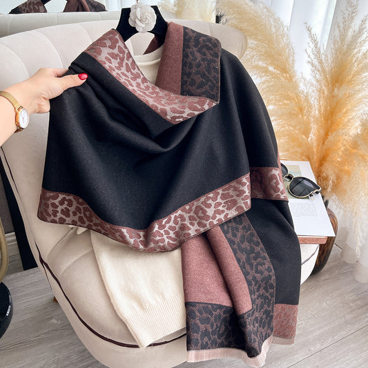 Intellectual Elegant Leopard Print Artificial Cashmere Scarf Women