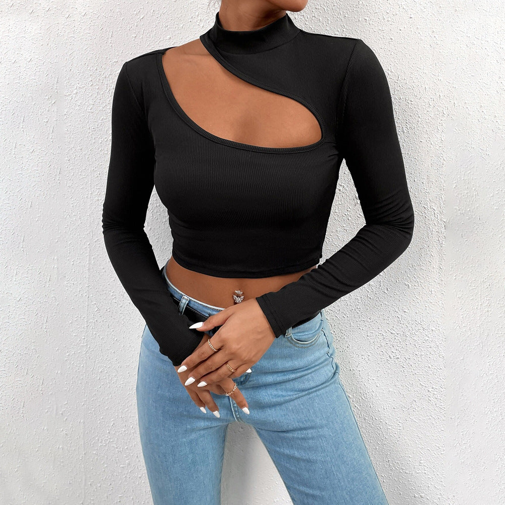 Women's Fashion Trend T-shirt Autumn And Winter Slim-fit Crop Top With Long Sleeves
