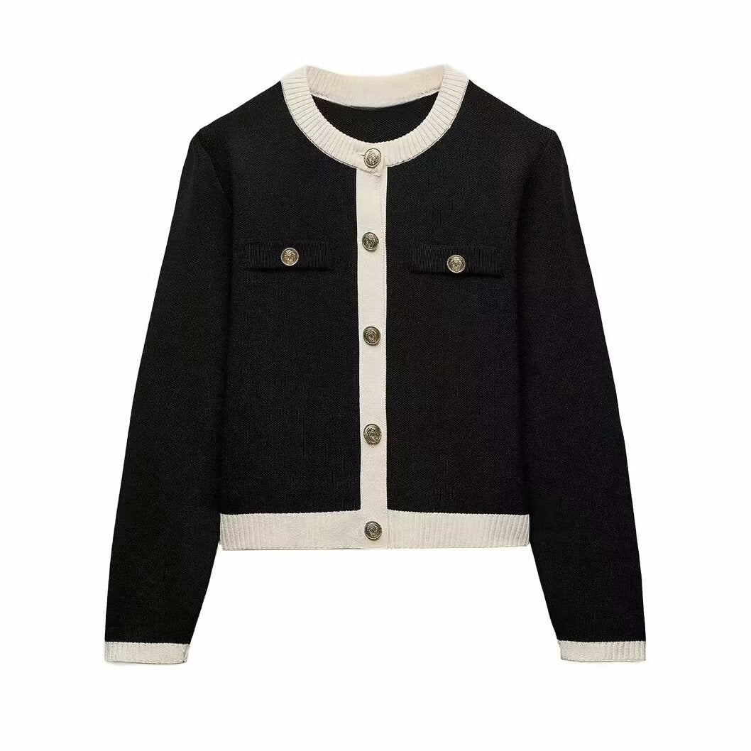 Golden Single-breasted Long Sleeve Knitted Outer Sweater