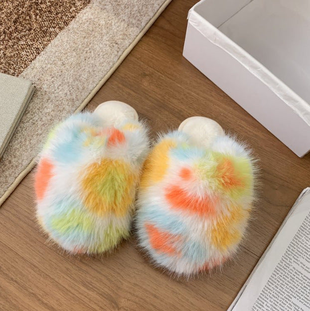 Large Size Solid Color Fluffy Soft Bottom Winter Baotou Home Warm Multi-color Cotton Slippers