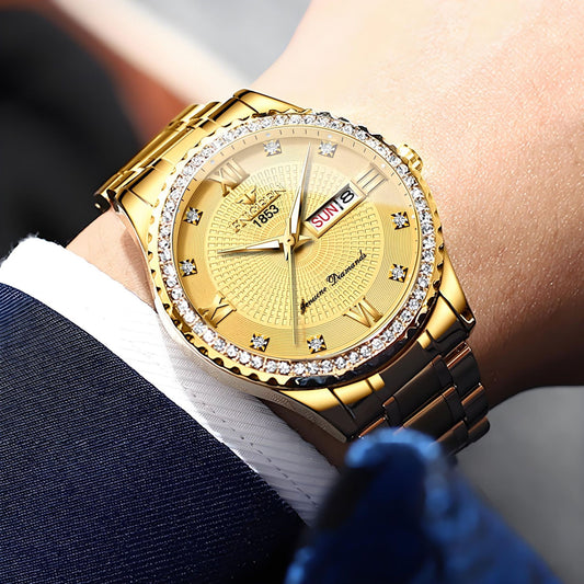 Watch Men's Luxury Gold Non-mechanical Stainless Steel Luminous