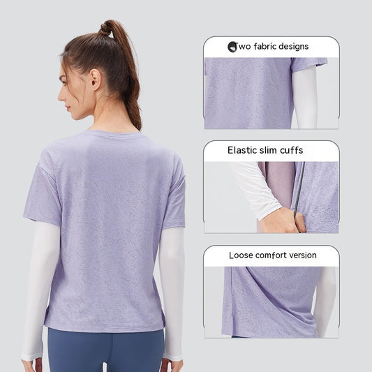 Dame Falsk Todelt Løs Langærmet Yoga T-shirt