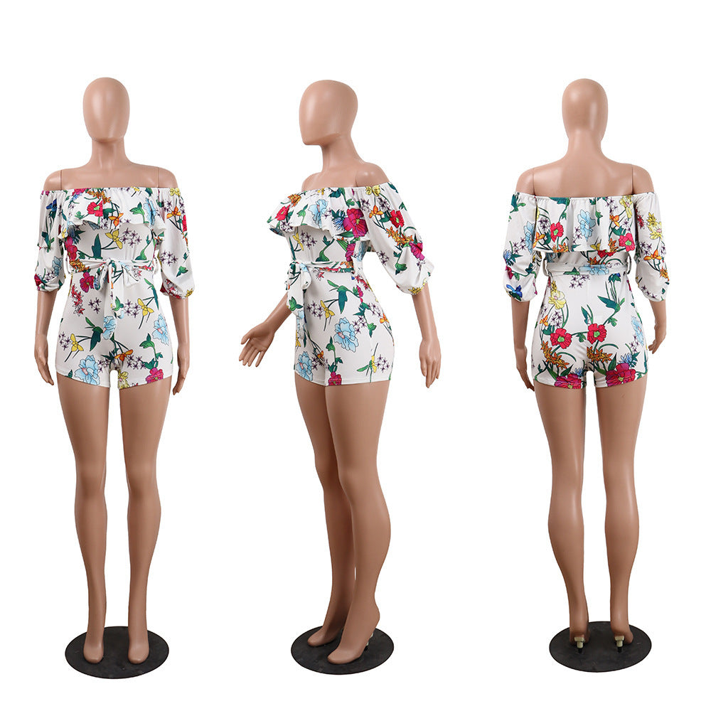 Printed Layered Sleeve Belt Jumpsuit