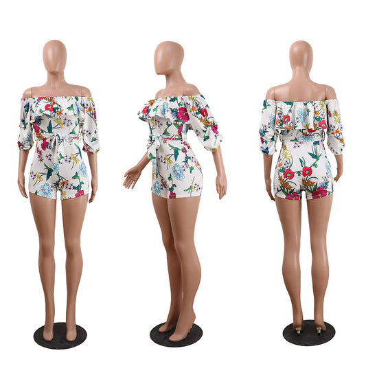 Printed Layered Sleeve Belt Jumpsuit