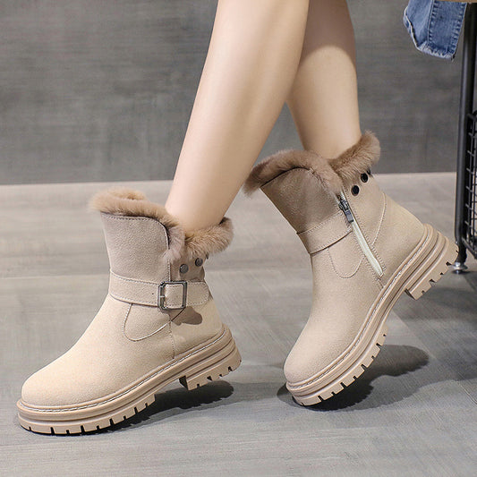 Women's Mid-tube Plus Velvet Warmth Thick-soled Cotton Shoes