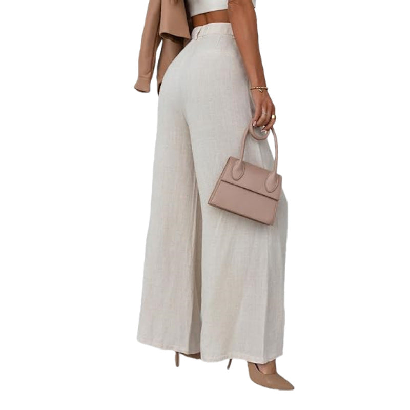 Leg Cotton And Linen Trousers Leisure Elastic High Waist Wide Leg Pants