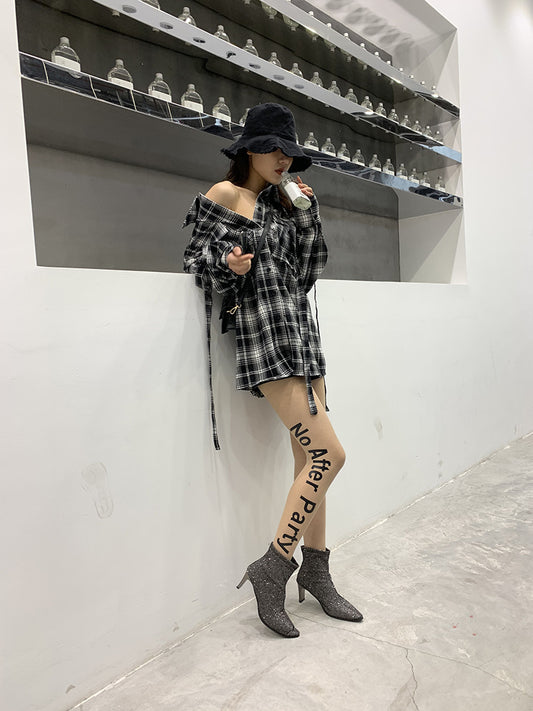 Trendy Brand English Alphabet Printing Translucent Anti-hook Pantyhose