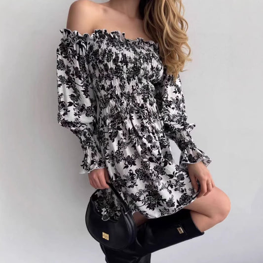 Spring Autumn Casual Lantern Sleeve Dress For Women