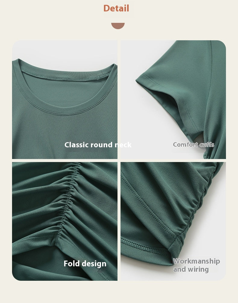 Nude Feel Slim Fit Thin Yoga Wear Top Women's Casual Street Fashion All-matching Sports Short Sleeve