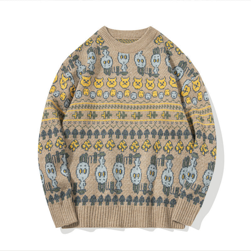 Herre Rundhalset Strikket Løs Sweater