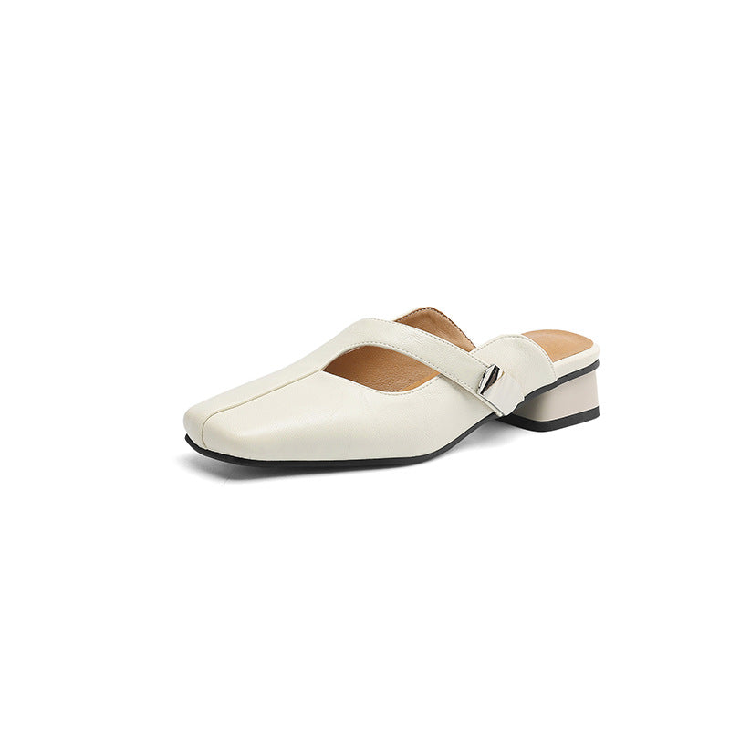 Leisure Low Heel British Style Square Head Outdoor Slippers