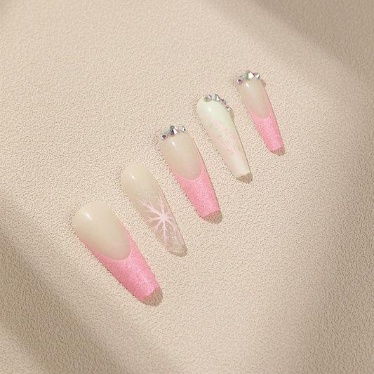 Wearable French-style Snowflake Fake Nail Tip